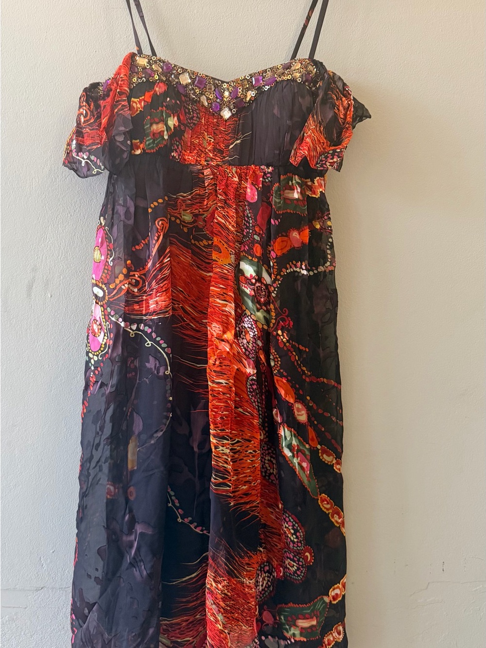 Night Way Collections Black Midi Dress with Red & Purple Accents